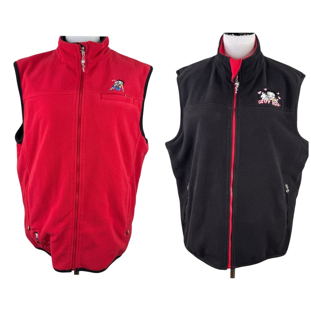 Betty Boop Vintage Women's Reversible Fleece Zip Up Embroidered Vest Size XL
